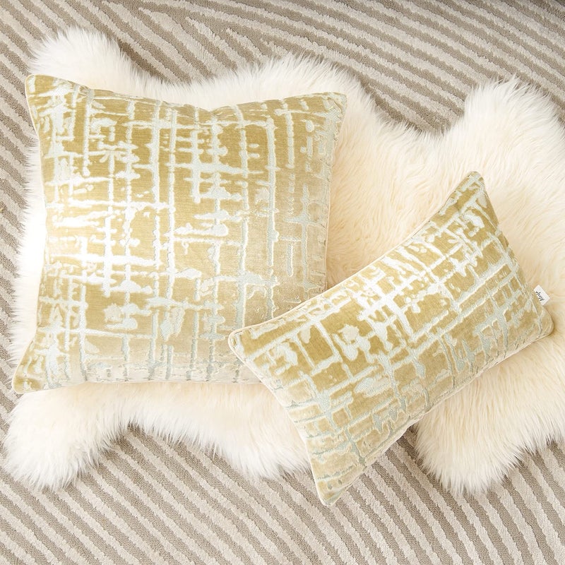 Alerfa Rectangle Geometrical Plaid Striped Cut Velvet Throw Pillow Cover 12x20 Inch Luxury Modern Decorative Lumbar Pillow Cover for Couch Living Room Bedroom, Beige - Image 5